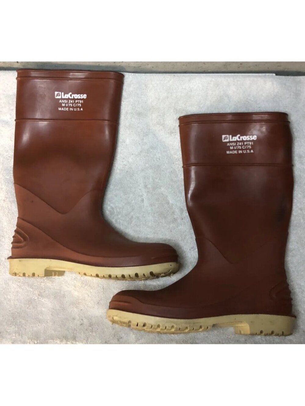 LaCrosse ANSI Z41 PT91 M I/75 C/75 Steel Toe Rubber Boots Brown Mens Size 9